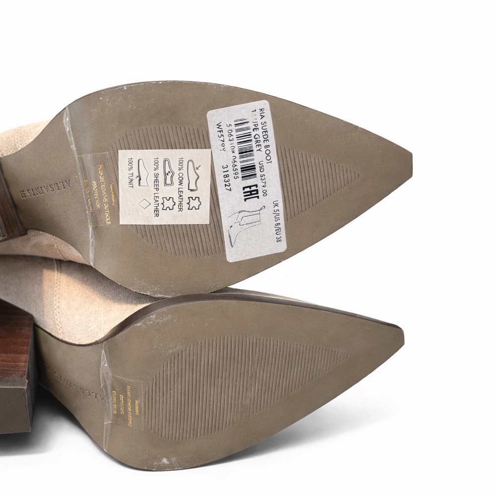 AllSaints Ria Suede Ankle Boots Sz 8 EU 38 Beige Chelsea Pointed Toe NEW - Picture 5 of 6